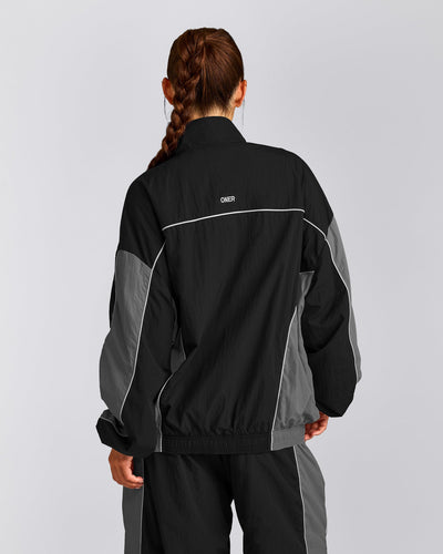 Oversized Contrast Piped Woven Track Jacket | Black