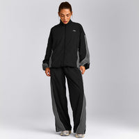 Oversized Contrast Piped Woven Track Jacket | Black