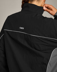 Oversized Contrast Piped Woven Track Jacket | Black