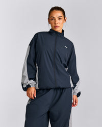 Oversized Contrast Piped Woven Track Jacket | True Blue