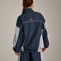 Oversized Contrast Piped Woven Track Jacket | True Blue
