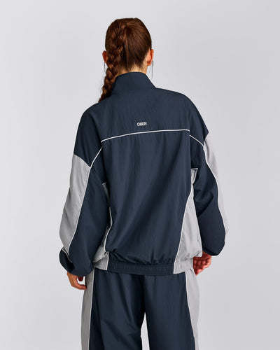 Oversized Contrast Piped Woven Track Jacket | True Blue