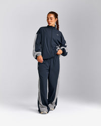 Oversized Contrast Piped Woven Track Jacket | True Blue