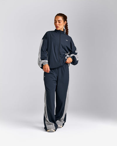 Oversized Contrast Piped Woven Track Jacket | True Blue