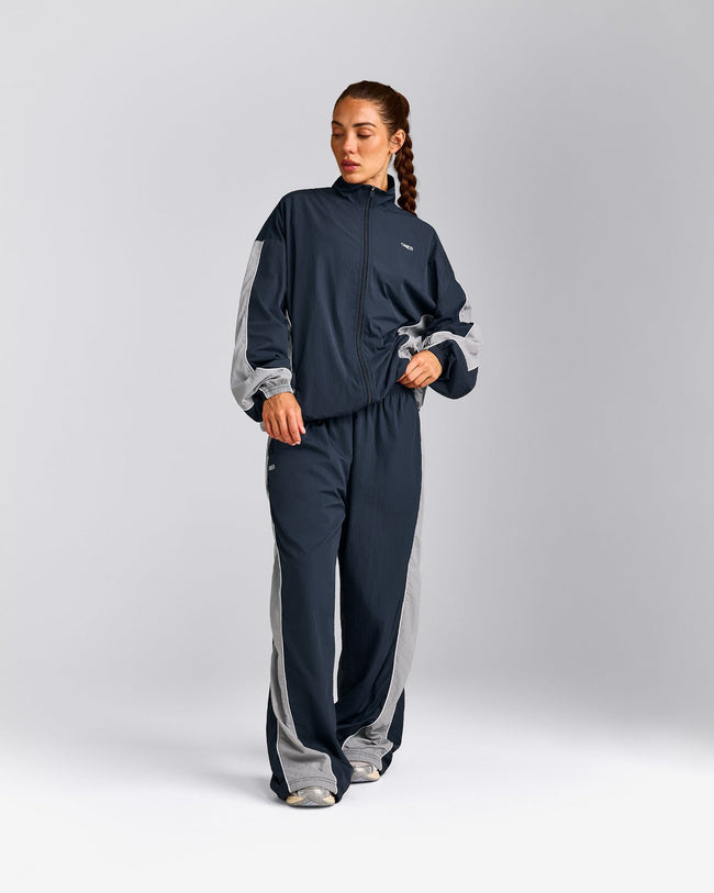Oversized Contrast Piped Woven Track Jacket | True Blue