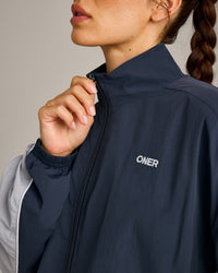 Oversized Contrast Piped Woven Track Jacket | True Blue
