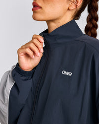 Oversized Contrast Piped Woven Track Jacket | True Blue