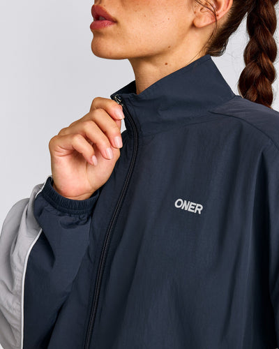 Oversized Contrast Piped Woven Track Jacket | True Blue