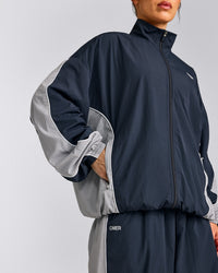 Oversized Contrast Piped Woven Track Jacket | True Blue