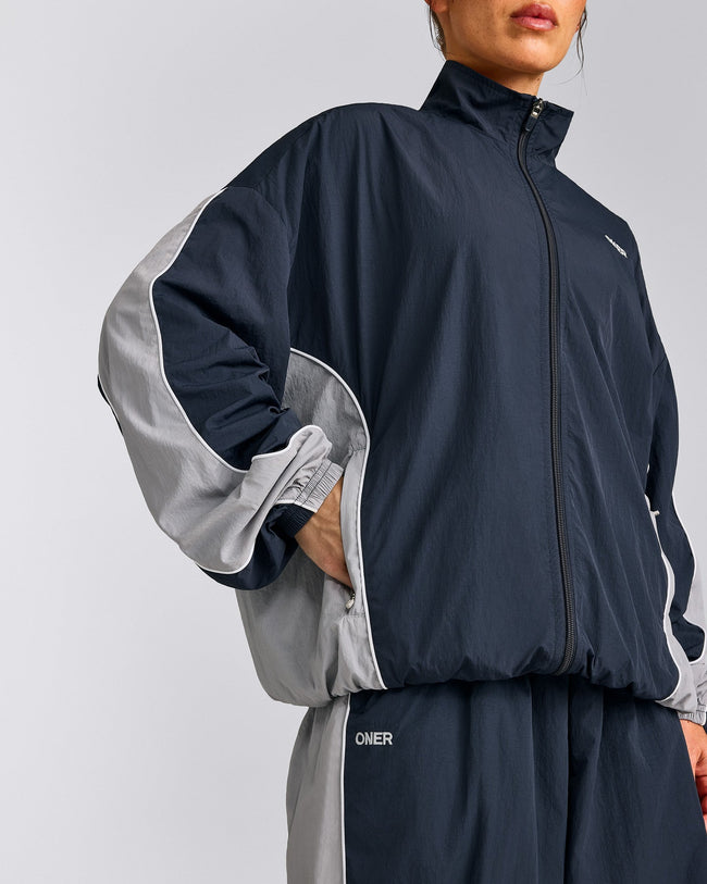 Oversized Contrast Piped Woven Track Jacket | True Blue