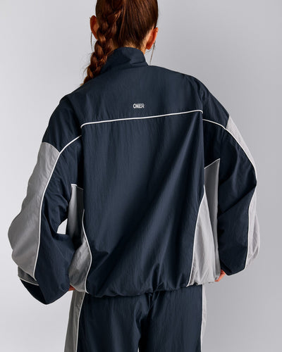 Oversized Contrast Piped Woven Track Jacket | True Blue