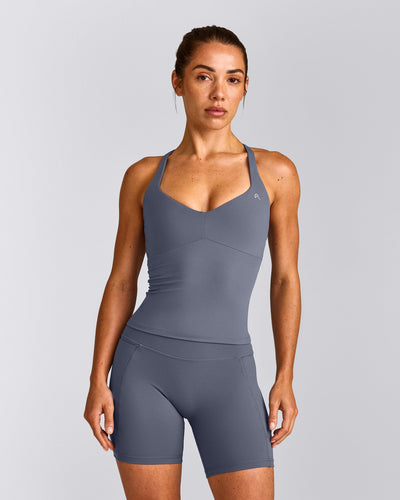 UnifiedMove™ T Back Mid Vest with Built in Bra Shelf New Branding | Granite Blue