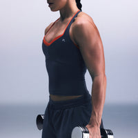 UnifiedMove™ T Back Mid Tank Top with Gel Pockets and Built in Bra Shelf | Oil Blue
