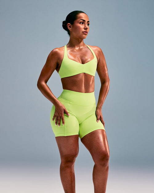 UnifiedMove™ T Back Minimal Bralette with Reflective Logo | Citrus Green