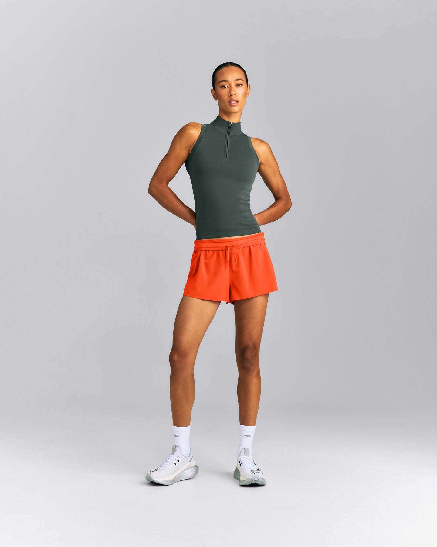 Oner Seamless Mid Weight Fitted 1/2 Zip Tank | Shadow Green