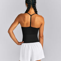 UnifiedMove™ T Back Mid Tank Top with Gel Pockets and Built in Bra Shelf | Black