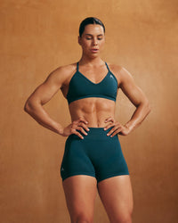 EnhanceLift™ Seamless Shorts with White Logo | Washed Oil Blue