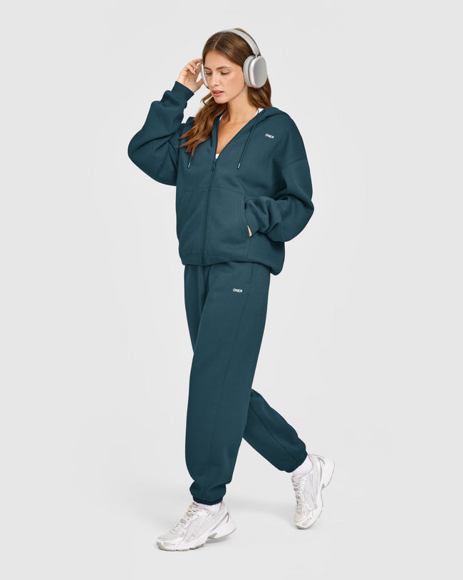 Foundations Zip Through Hoodie | Oil Blue