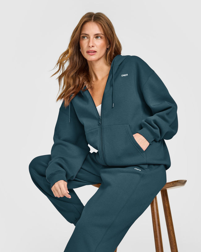 Foundations Zip Through Hoodie | Oil Blue