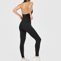 SoftMotion™ Halter Neck All In One Long with White Logo | Black