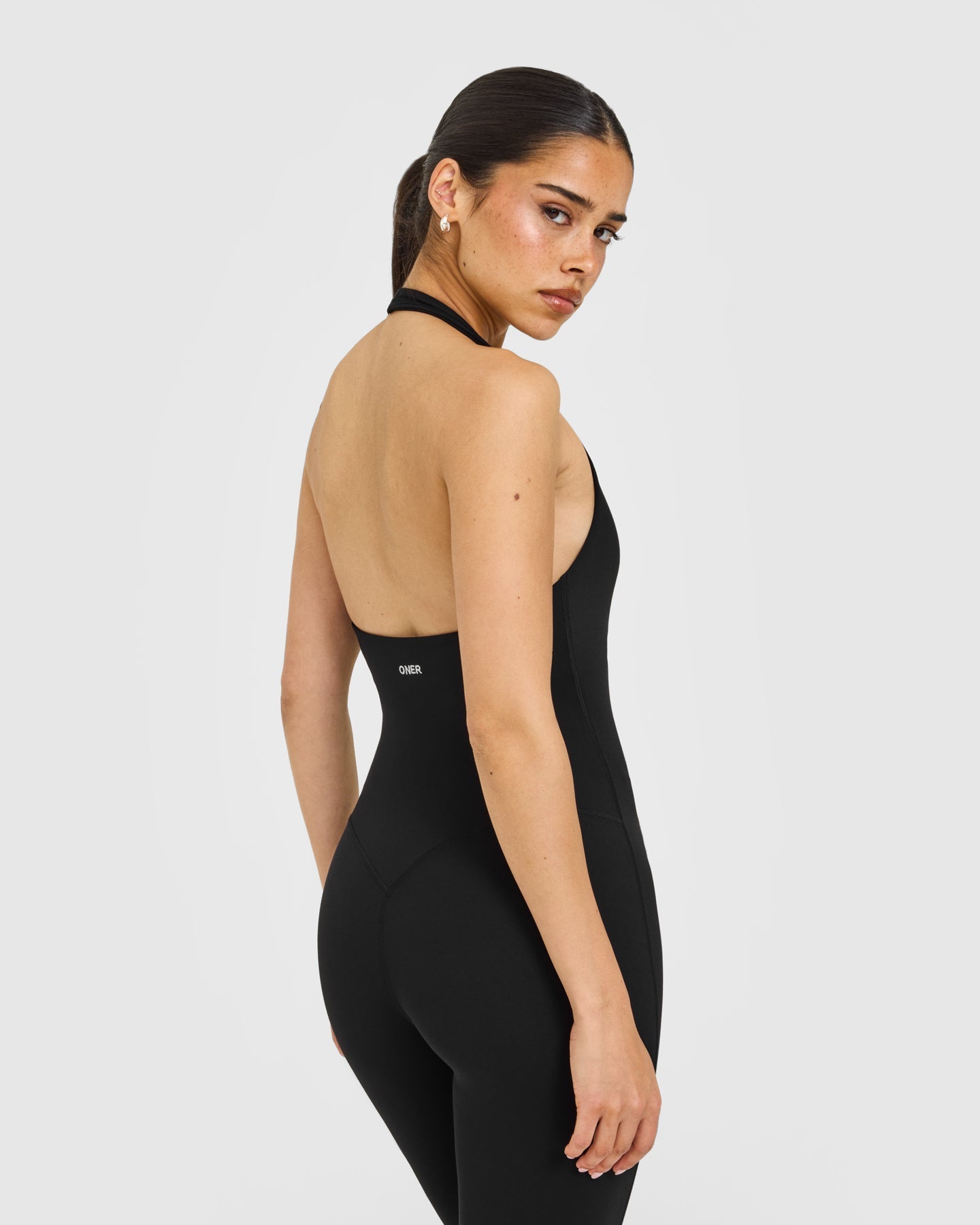 SoftMotion™ Halter Neck All In One Long with White Logo | Black