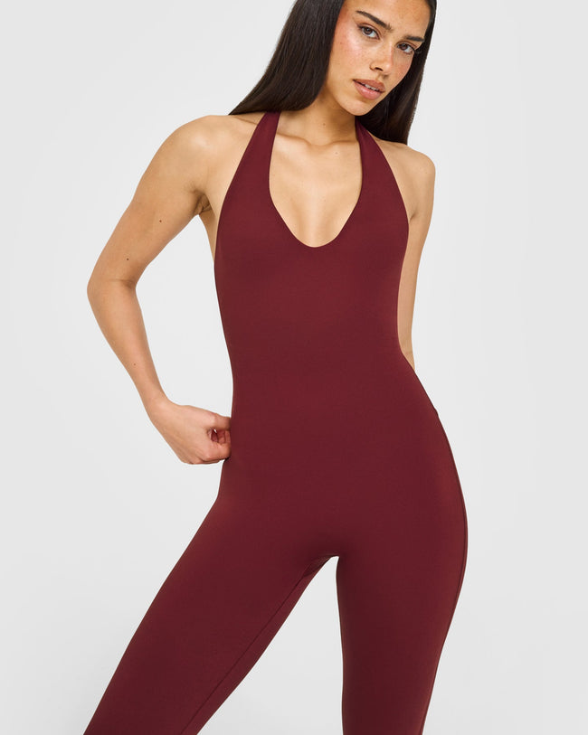 SoftMotion™ Halter Neck All In One Long with White Logo | Light Rosewood