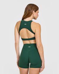 SoftMotion™ High Neck Sports Bra with White Logo | Dark Racing Green