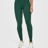 SoftMotion™ High Waisted Leggings with White Logo | Dark Racing Green