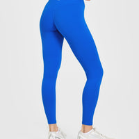 SoftMotion™ High Waisted Leggings with White Logo | Light Cobalt Blue