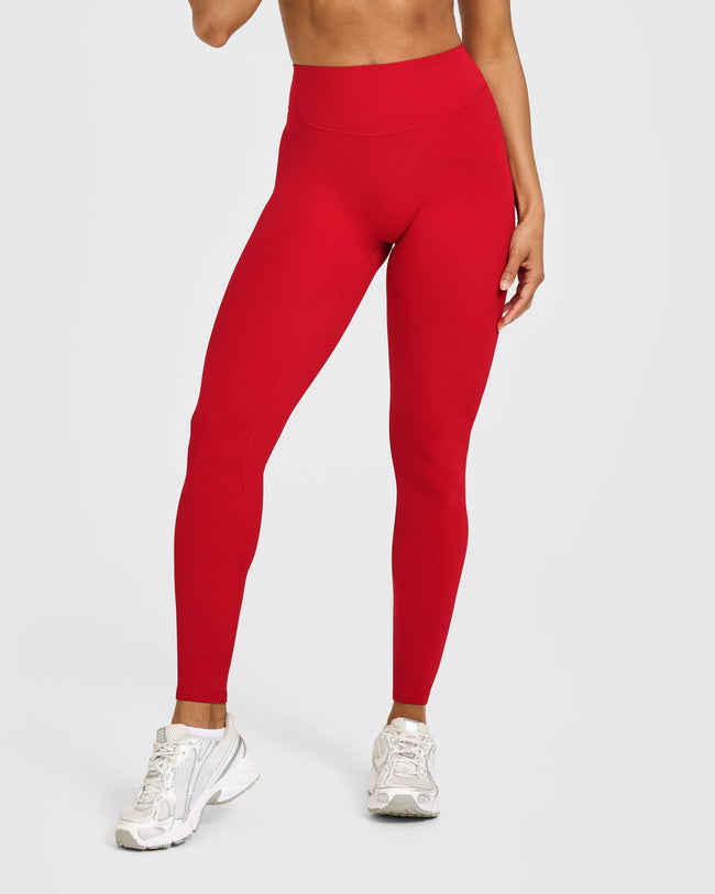SoftMotion™ High Waisted Leggings with White Logo | Light Toasted Red