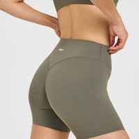 SoftMotion™ High Waisted Shorts 6" with White Logo | Alpine Green