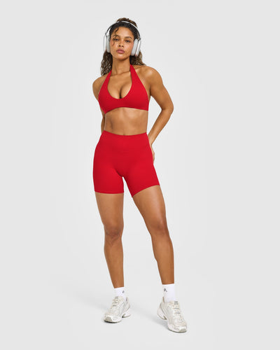 SoftMotion™ High Waisted Shorts 6" with White Logo | Light Toasted Red