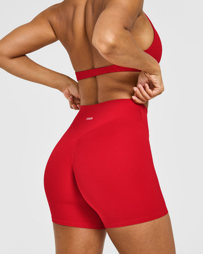 SoftMotion™ High Waisted Shorts 6" with White Logo | Light Toasted Red