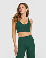 SoftMotion™ Longline Sports Bra with White Logo | Dark Racing Green