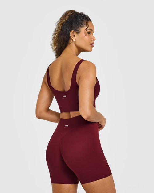 SoftMotion™ Longline Sports Bra with White Logo | Light Rosewood