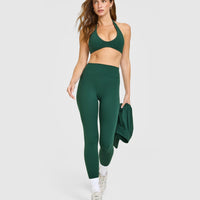 SoftMotion™ Minimal Halter Neck Bralette with White Logo | Dark Racing Green