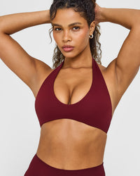 SoftMotion™ Minimal Halter Neck Bralette with White Logo | Light Rosewood