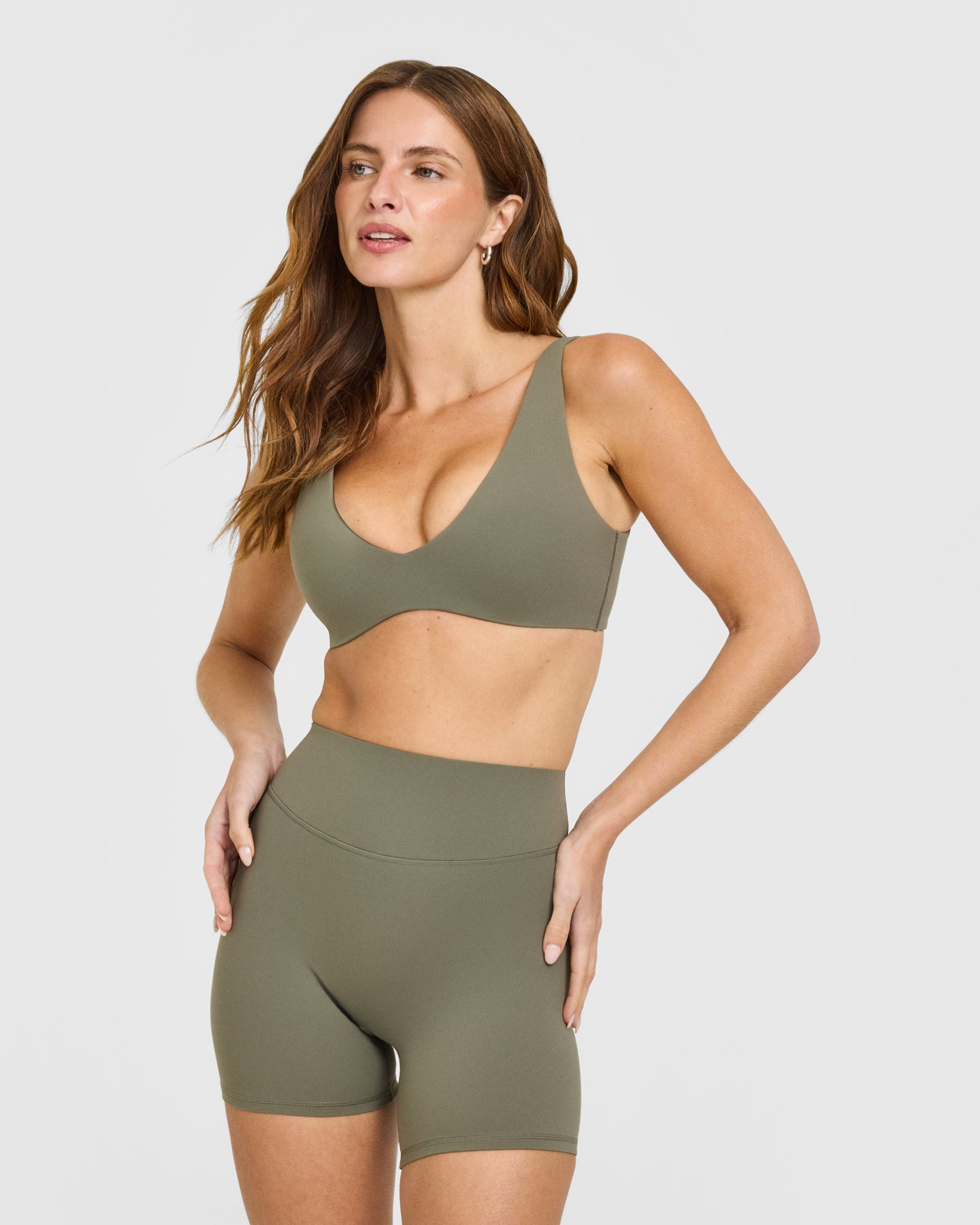 SoftMotion™ Scoop Back Bralette with White Logo | Alpine Green