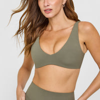 SoftMotion™ Scoop Back Bralette with White Logo | Alpine Green