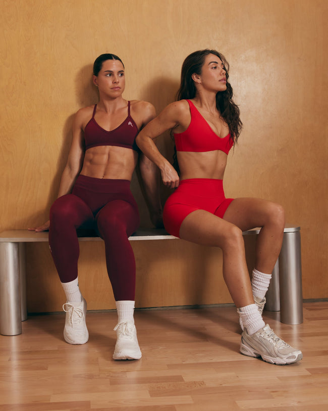 SoftMotion™ Scoop Back Bralette with White Logo | Light Toasted Red