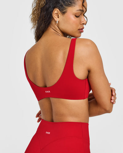 SoftMotion™ Scoop Back Bralette with White Logo | Light Toasted Red