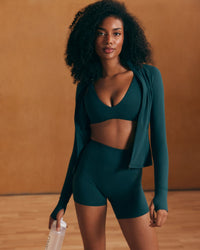 SoftMotion™ Scoop Back Bralette with White Logo | Oil Blue