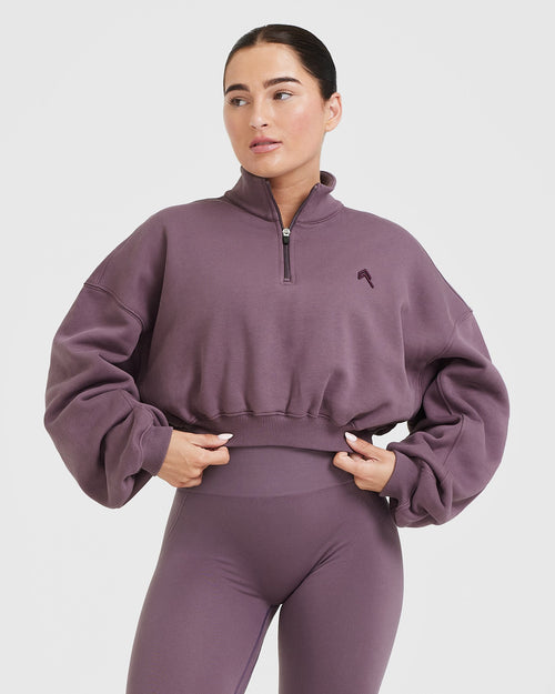 Oner Modal All Day Cosy Crop 1/4 Zip Sweatshirt | Vintage Purple