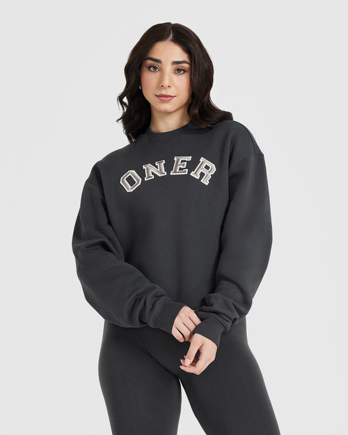 Oner Modal All Day Varsity Oversized Sweatshirt | Coal