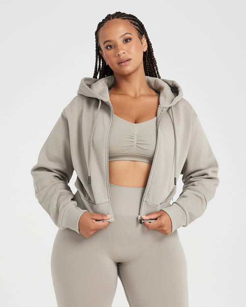 Oner Modal Classic Lounge Cropped Zip Through Hoodie | Warm Sand