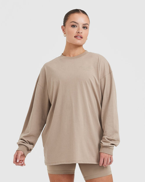 Oner Modal Classic Lifters Graphic Oversized Lightweight Long Sleeve Top | Sandstone