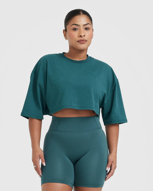 Oner Modal Classic Lifters Graphic Relaxed Crop Lightweight T-Shirt | Marine Teal