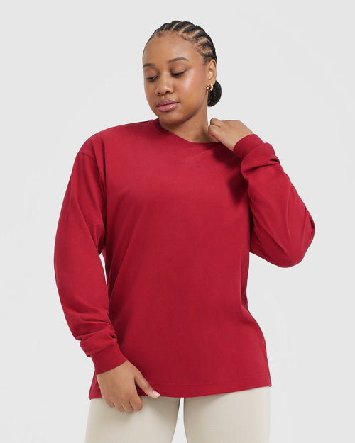 Oner Modal Classic Mirror Graphic Oversized Long Sleeve Top | Washed Red Wine