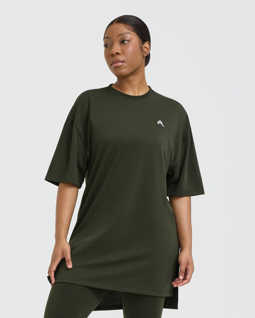 Longline Oversized T Shirt Khaki Women s Oner Active AU NZ