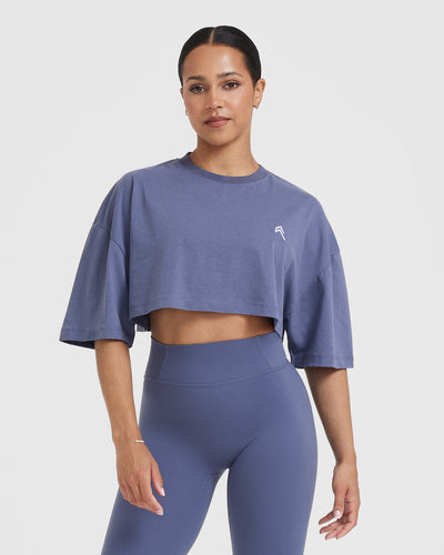 Classic Relaxed Crop Lightweight T-Shirt | Washed Slate Blue